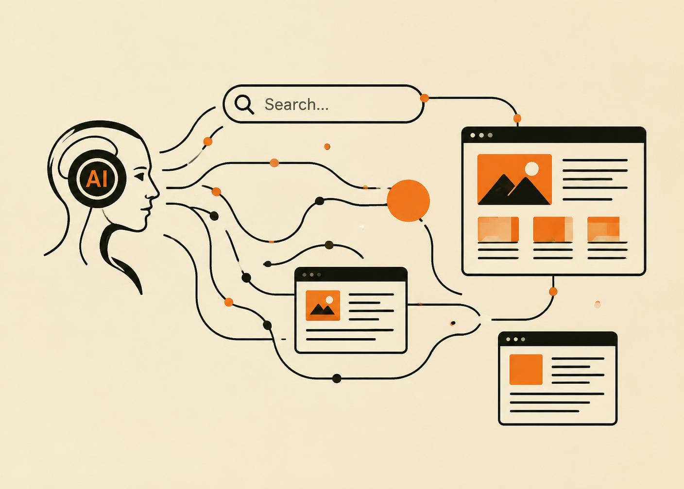 Illustration of AI connecting search and web pages